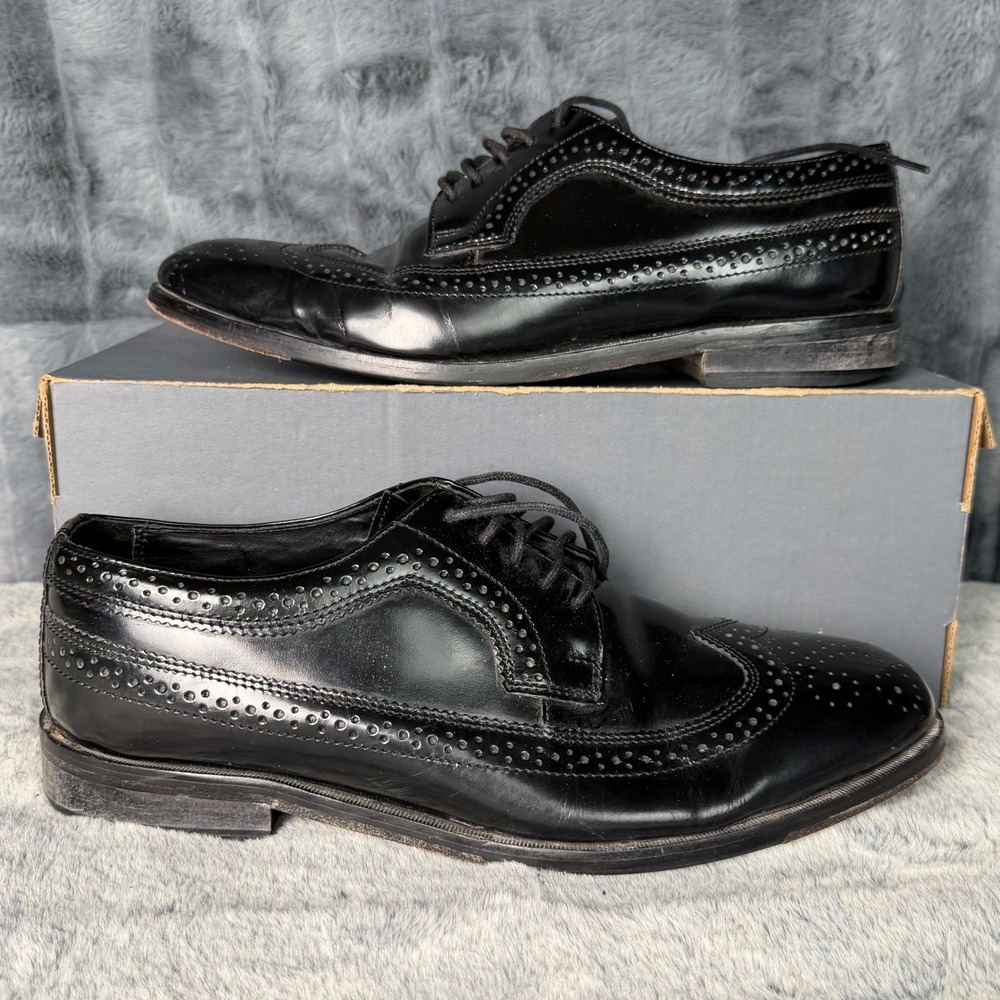 Nunn Bush Mens Dress Flex Wingtip Oxford Black Leather Brogue Shoes 83524 10.5M